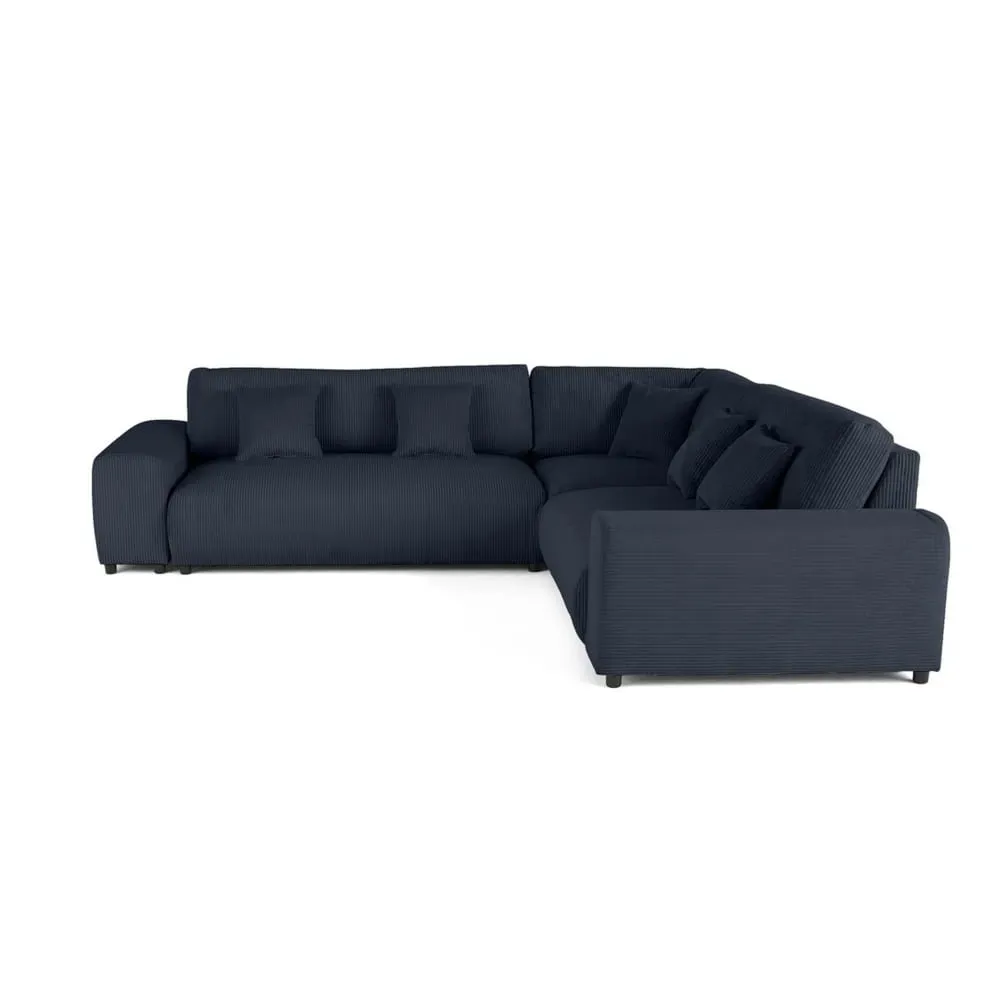 Canapé modulable 5 places angle droit en velours côtelé bleu nuit