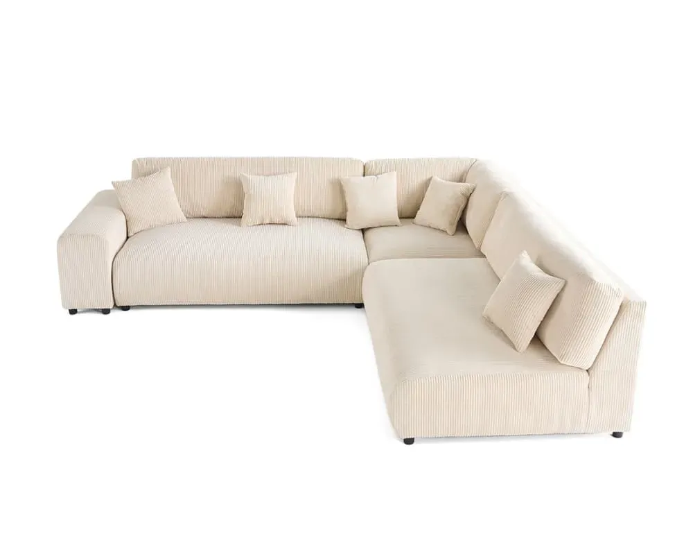 Canapé modulable 6 places angle droit en velours côtelé beige