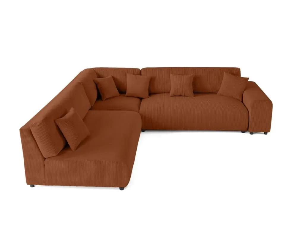 Canapé modulable 6 places angle gauche en velours côtelé terracotta