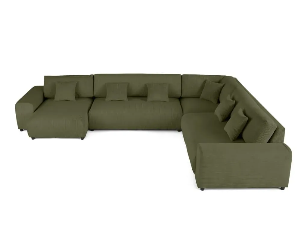 Canapé modulable 8 places angle droit en velours côtelé vert
