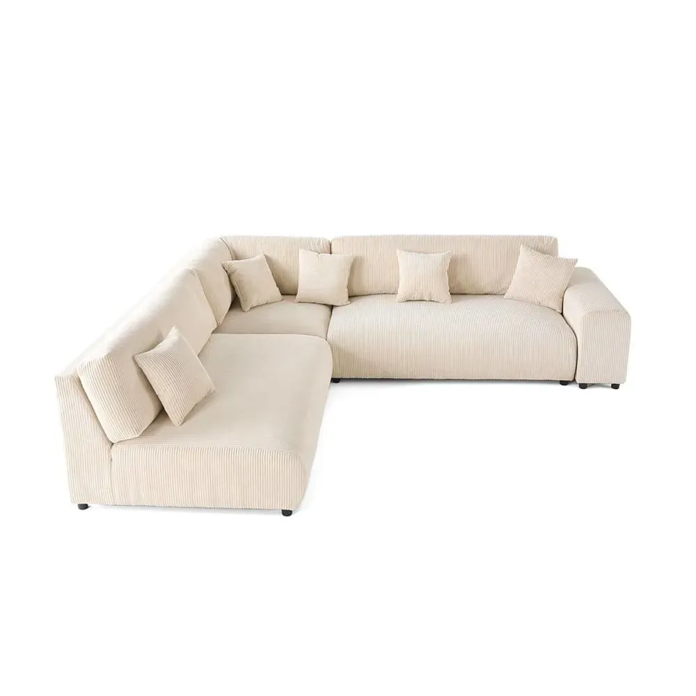 Canapé modulable 6 places angle gauche en velours côtelé beige
