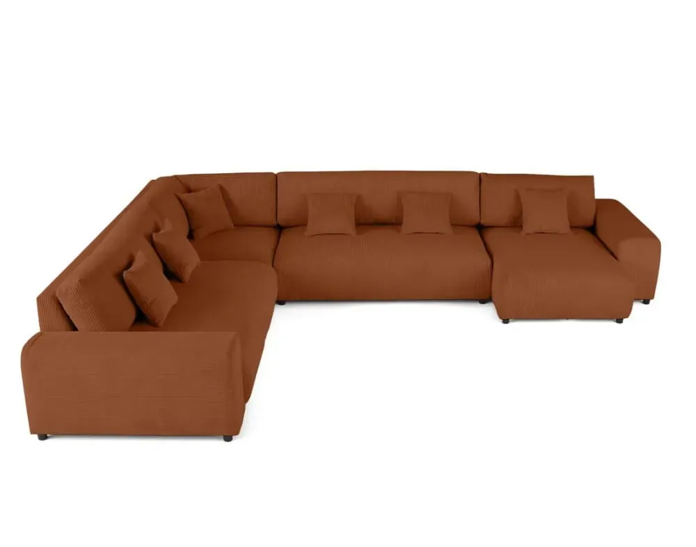 Canapé modulable 8 places angle gauche en velours côtelé terracotta