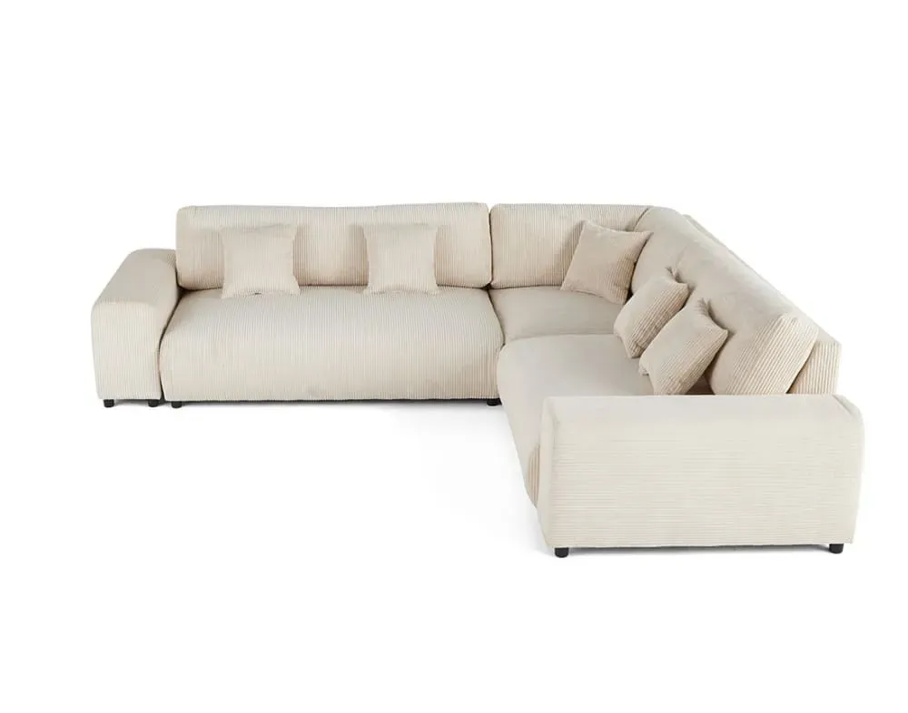 Canapé modulable 5 places angle droit en velours côtelé beige