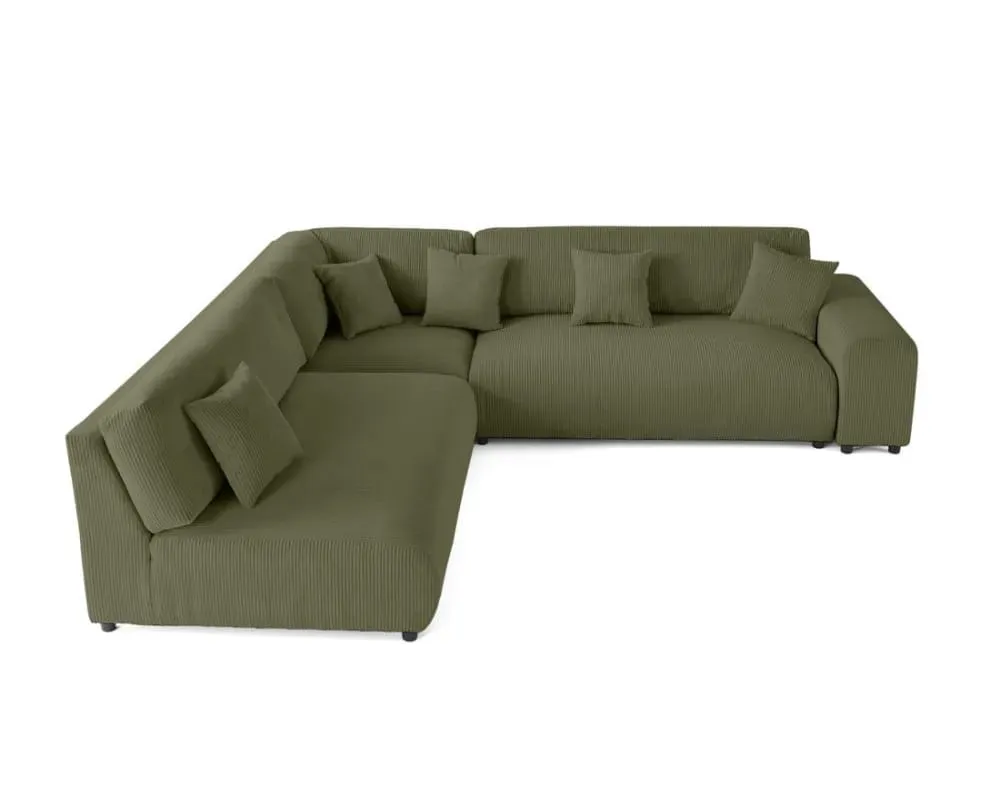 Canapé modulable 6 places angle gauche en velours côtelé vert