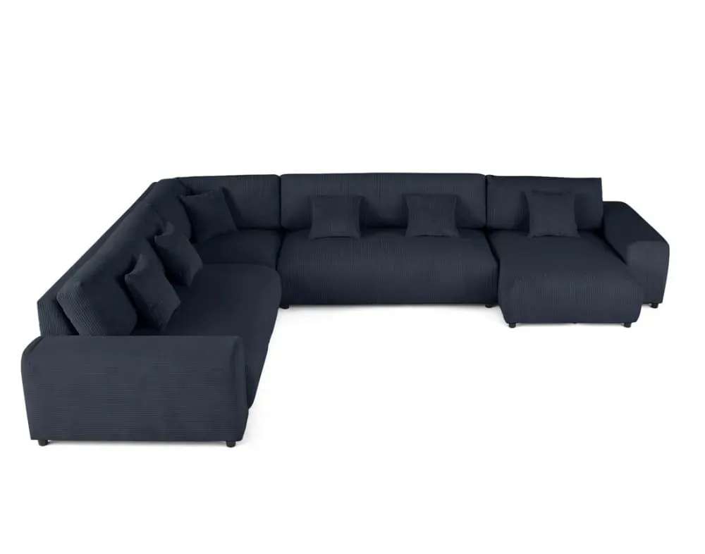 Canapé modulable 8 places angle gauche en velours côtelé bleu nuit
