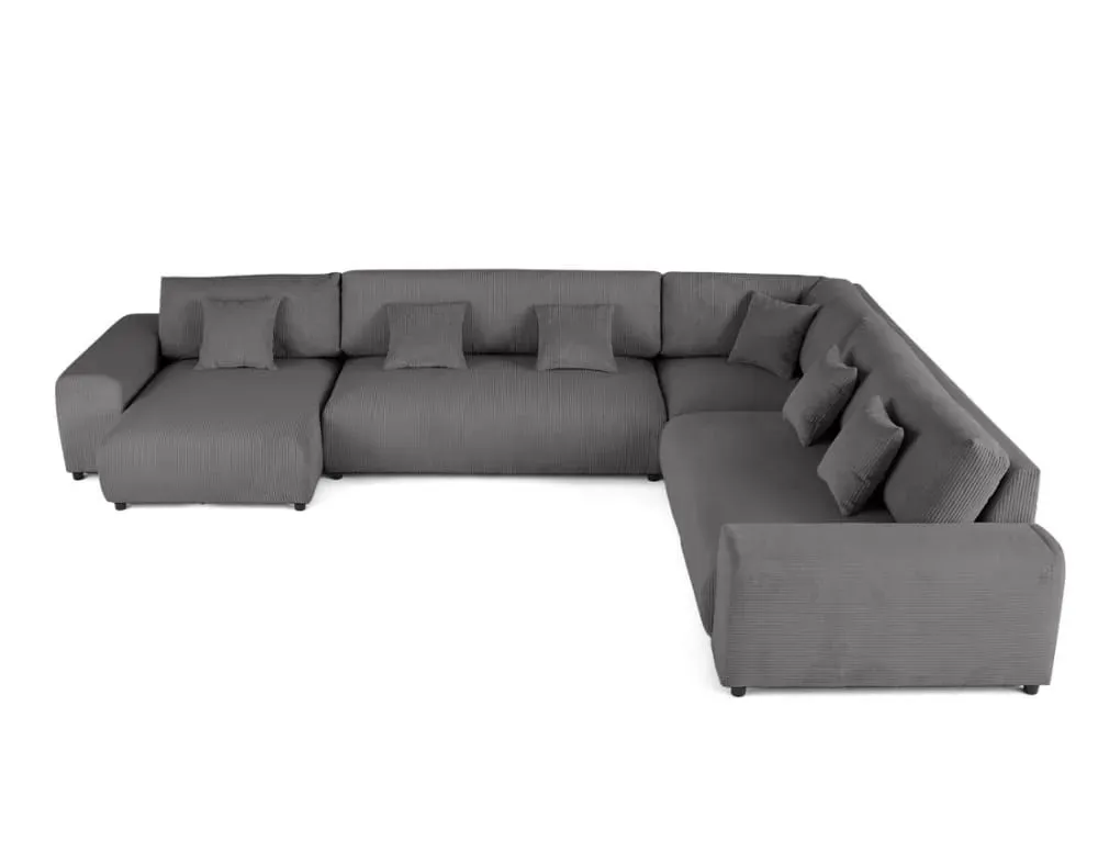 Canapé modulable 8 places angle droit en velours côtelé gris foncé