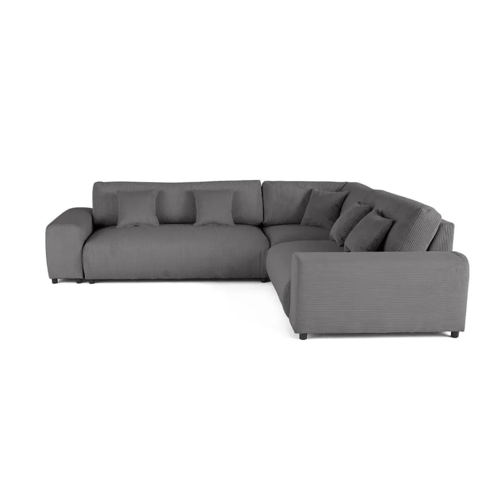 Canapé modulable 5 places angle droit en velours côtelé gris foncé