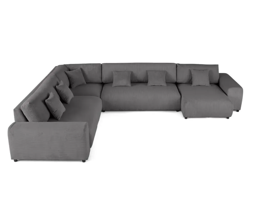 Canapé modulable 8 places angle gauche en velours côtelé gris foncé