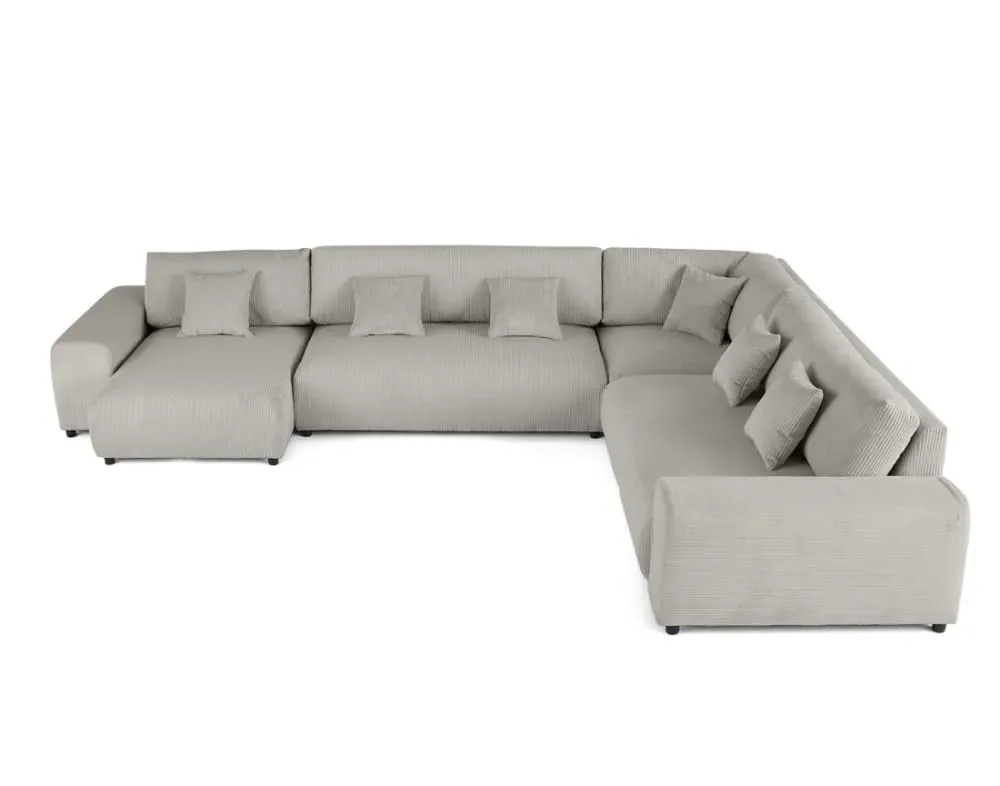 Canapé modulable 8 places angle droit en velours côtelé gris clair