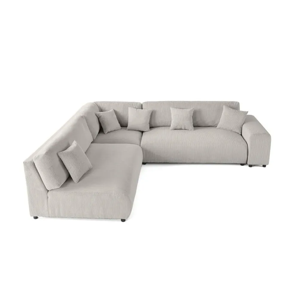 Canapé modulable 6 places angle gauche en velours côtelé gris clair