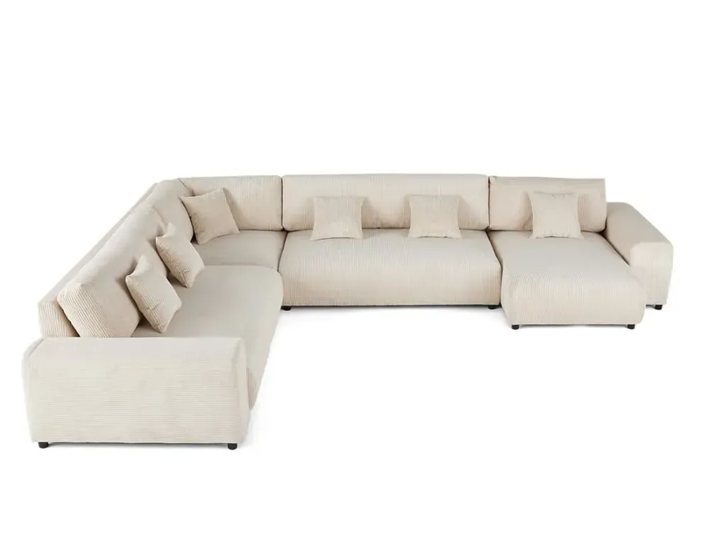 Canapé modulable 8 places angle gauche en velours côtelé beige