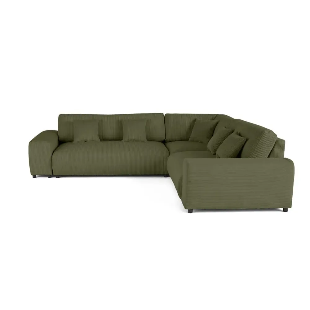 Canapé modulable 5 places angle droit en velours côtelé vert
