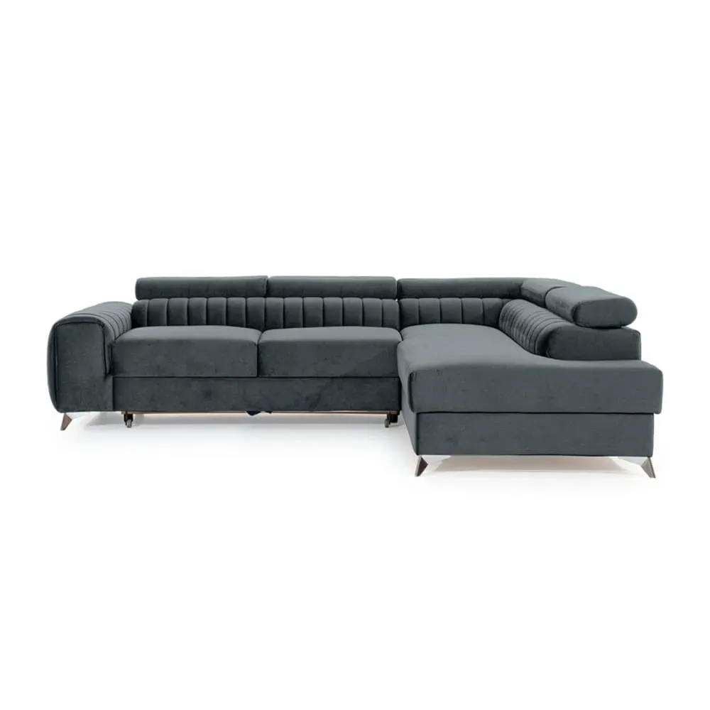 Canapé d'angle droit convertible 5 places en velours gris