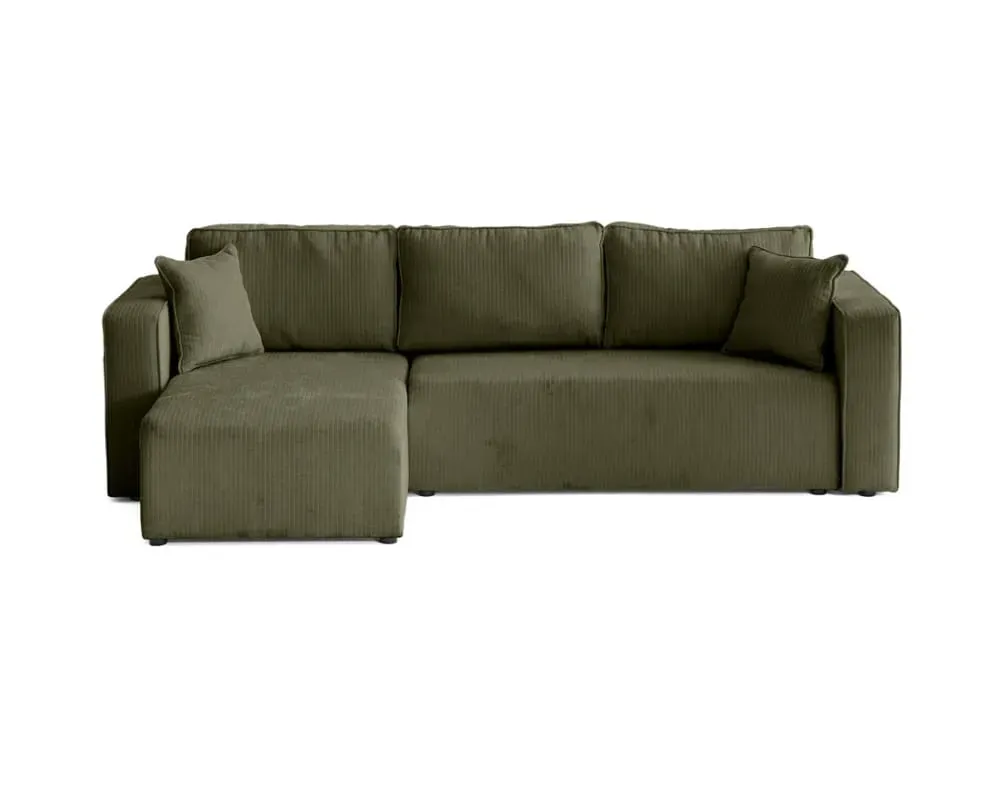 Canapé d'angle réversible convertible 4 places en velours côtelé plat
