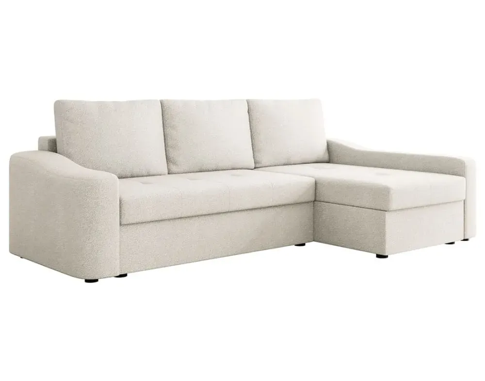 Canapé d'angle droit convertible 4 places en tissu texturé beige