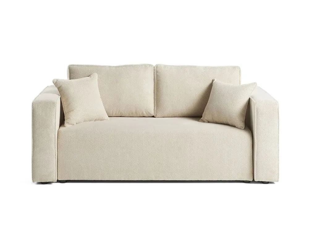 Canapé droit 2 places en velours texturé beige