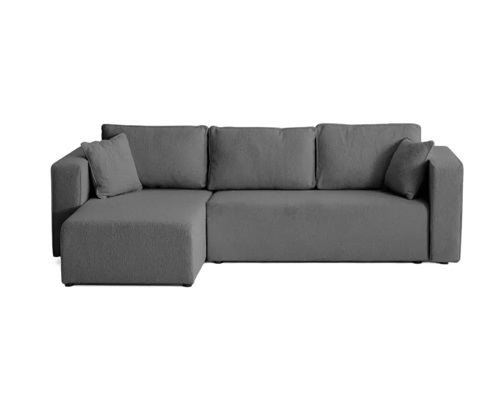 Canapé d'angle réversible convertible 4 places en tissu bouclette gris
