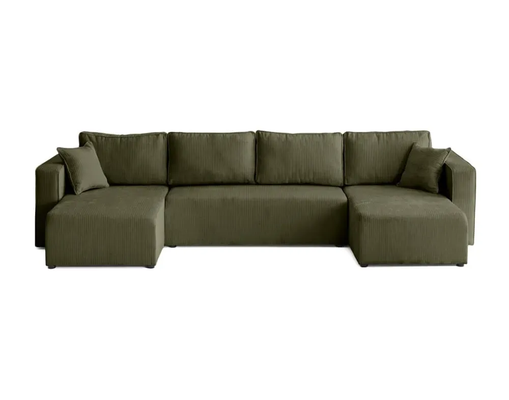 Canapé panoramique 7 places En U en Velours côtelé plat Vert