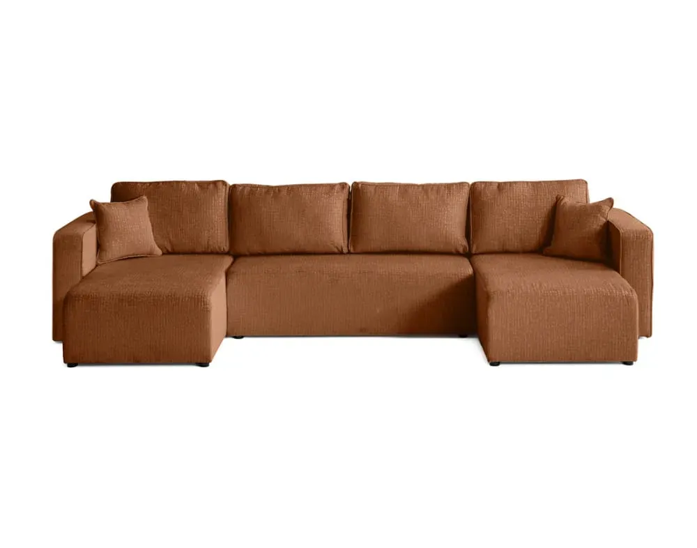Canapé panoramique 7 places En U en Tissu velours relief Terracotta