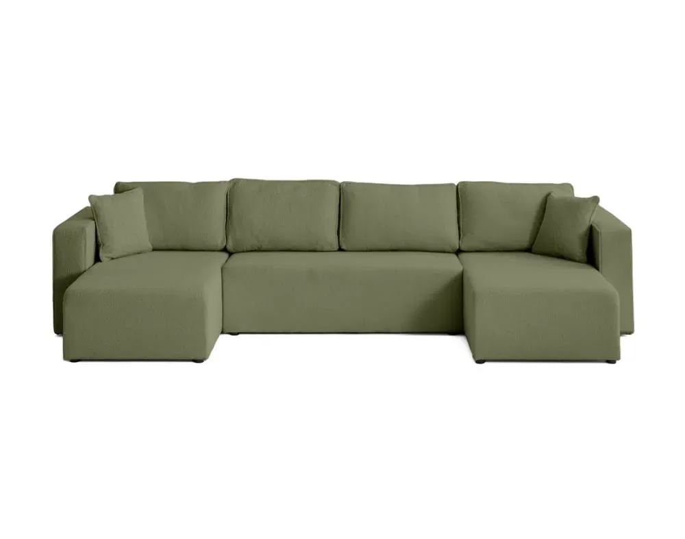 Canapé panoramique 7 places En U en Tissu bouclette Vert