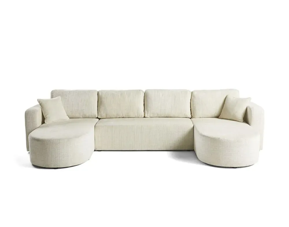Canapé panoramique 7 places En U en Velours texturé Beige