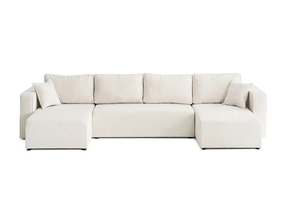 Canapé panoramique 7 places En U en Velours côtelé plat Ecru