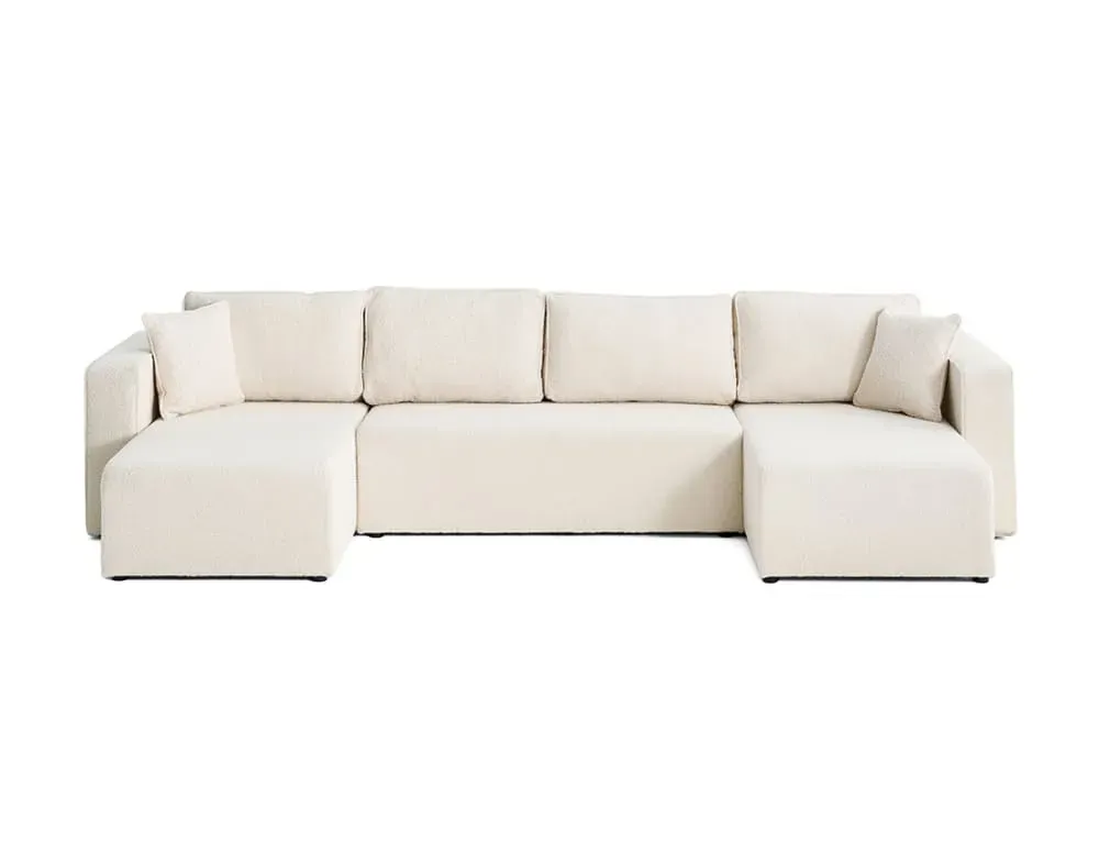 Canapé panoramique 7 places En U en Tissu bouclette Beige