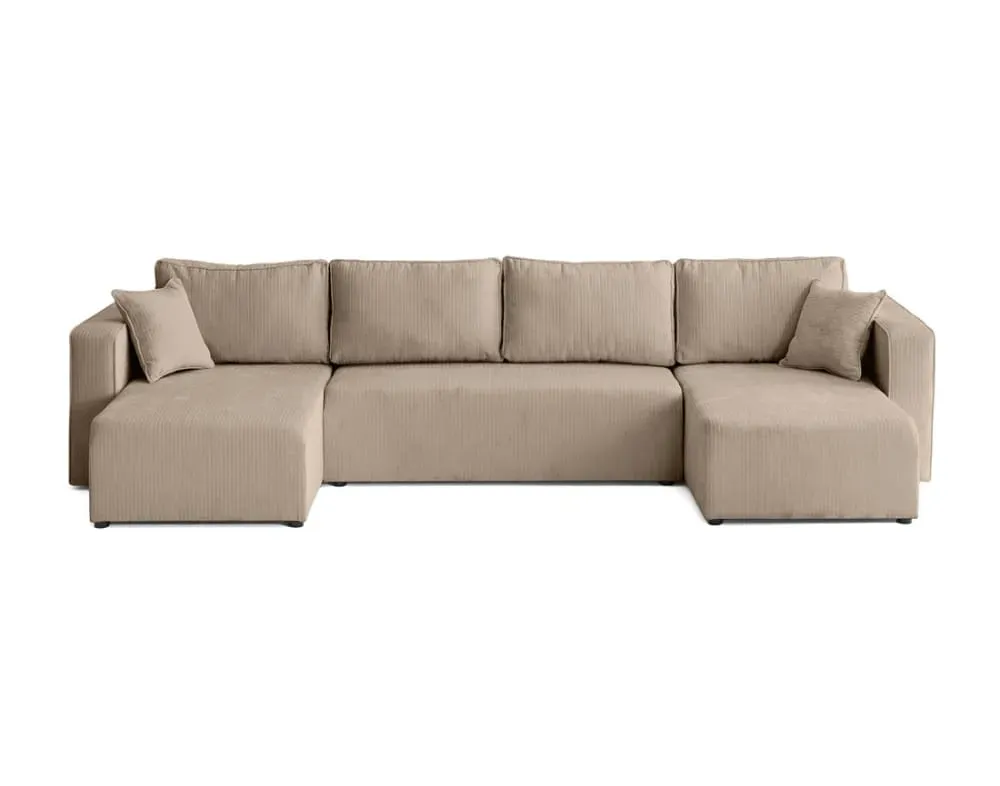 Canapé panoramique 7 places En U en Velours côtelé plat Beige