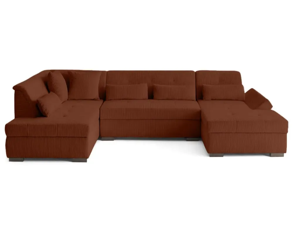 Canapé panoramique 7 places Angle gauche en Velours côtelé Terracotta