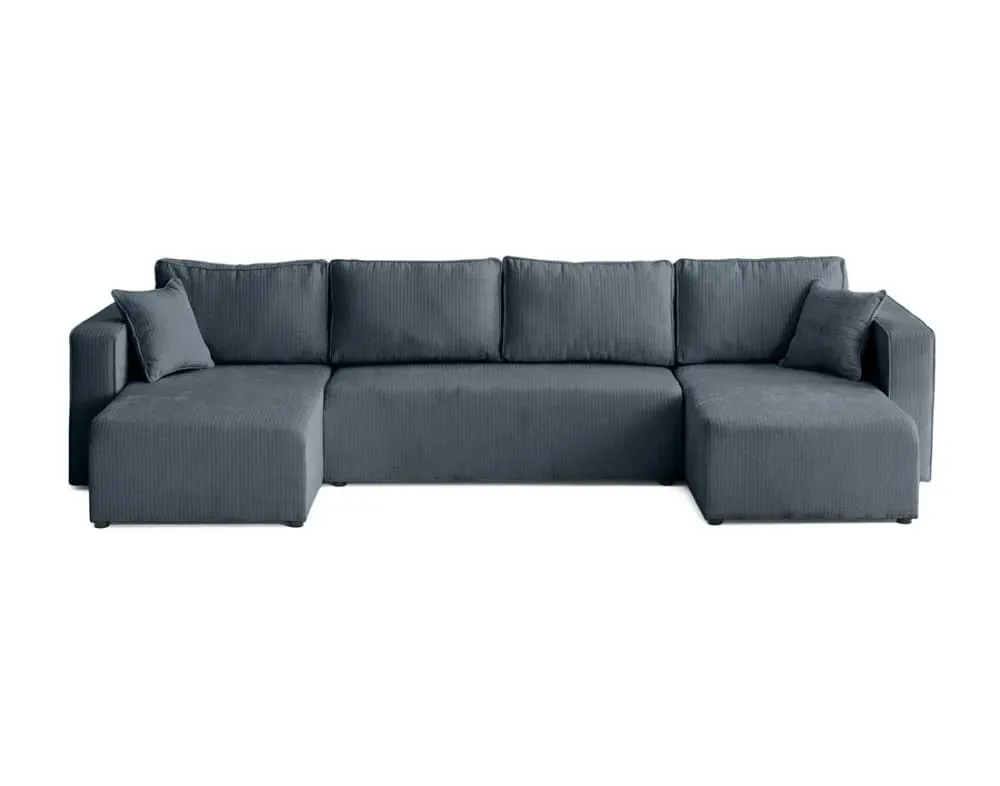 Canapé panoramique 7 places En U en Velours côtelé plat Bleu
