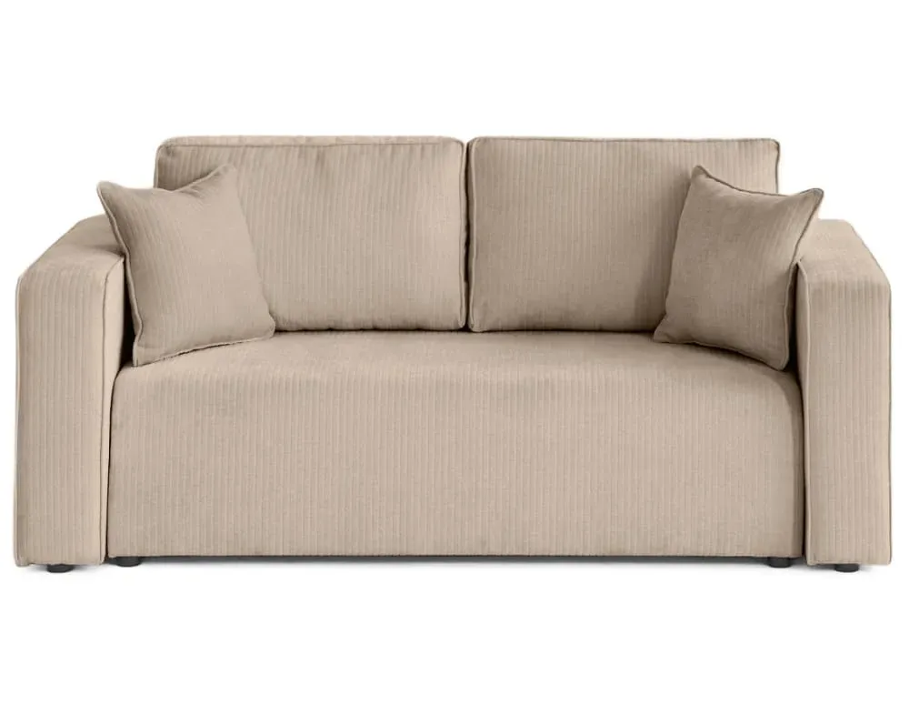 Canapé droit 2 places en velours côtelé plat beige