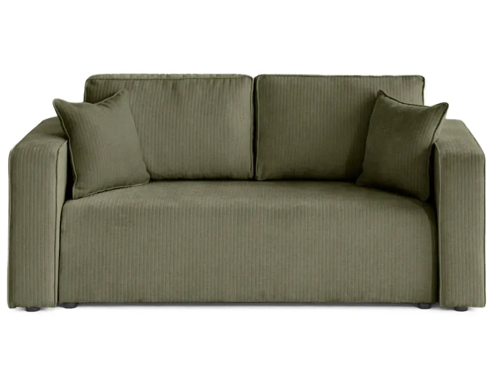 Canapé droit 2 places en velours côtelé plat vert