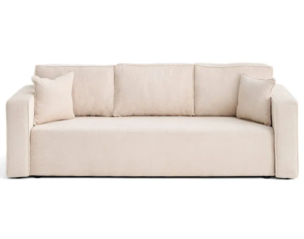 Canapé droit convertible 3 places en velours texturé beige