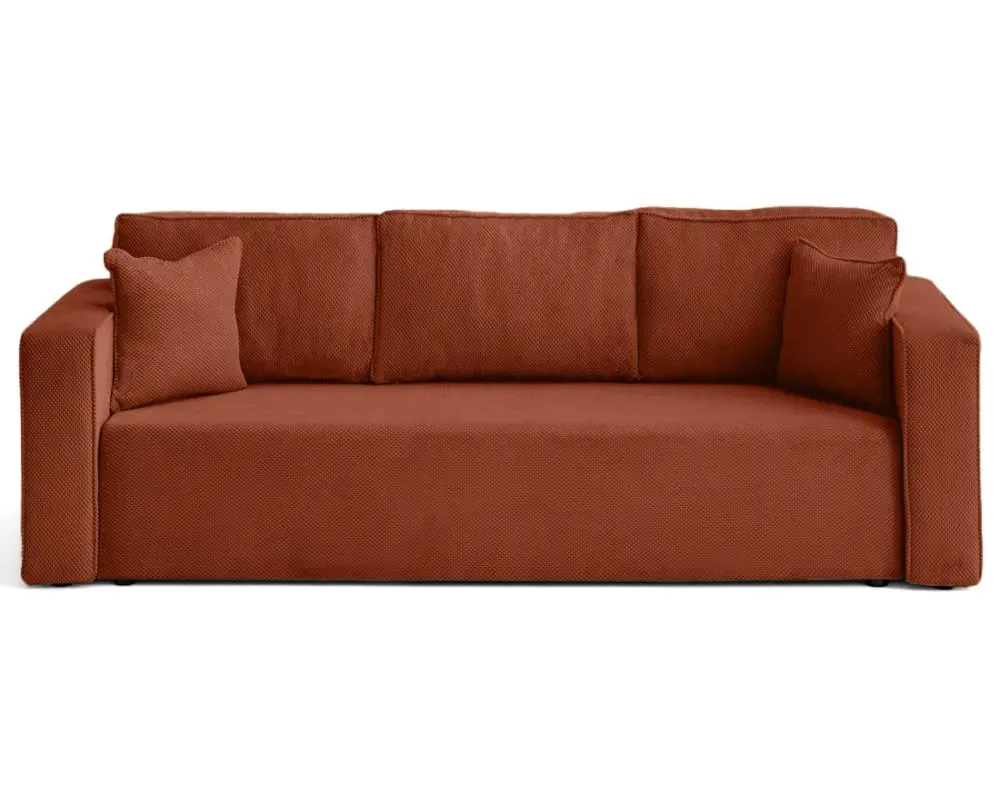 Canapé droit convertible 3 places en velours texturé terracotta