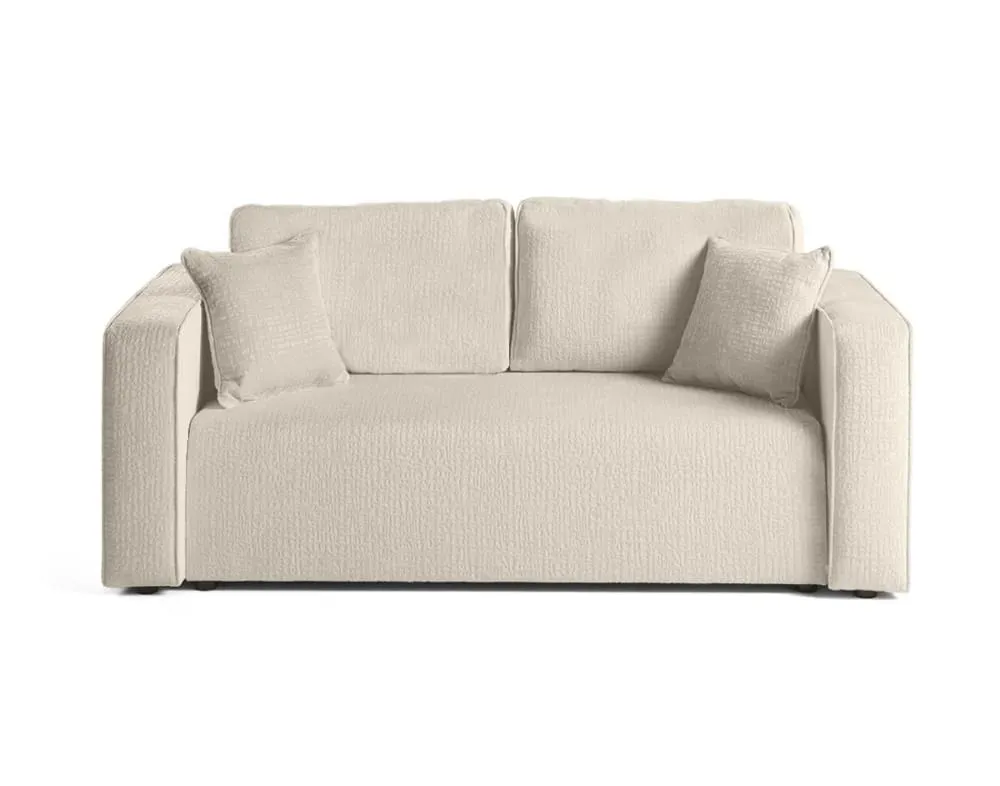 Canapé droit 2 places en tissu velours relief beige