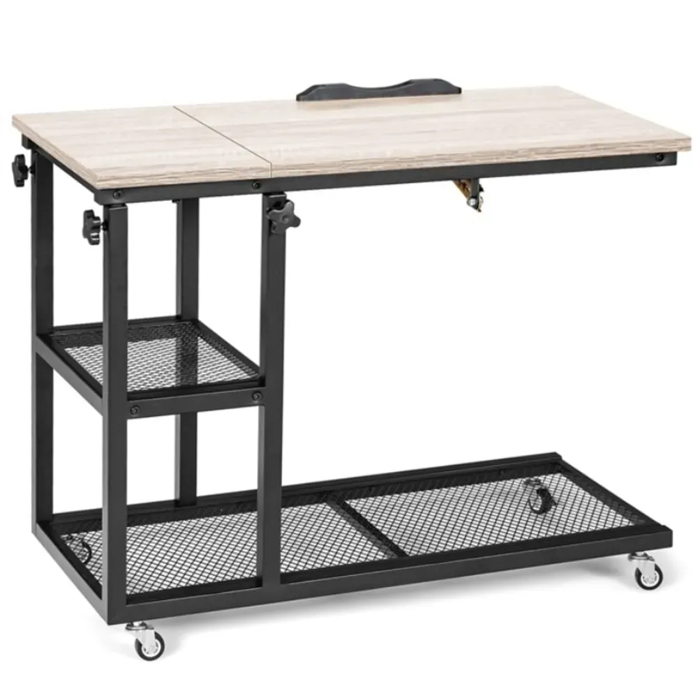 Table d'appoint hauteur réglable avec roulettes beige