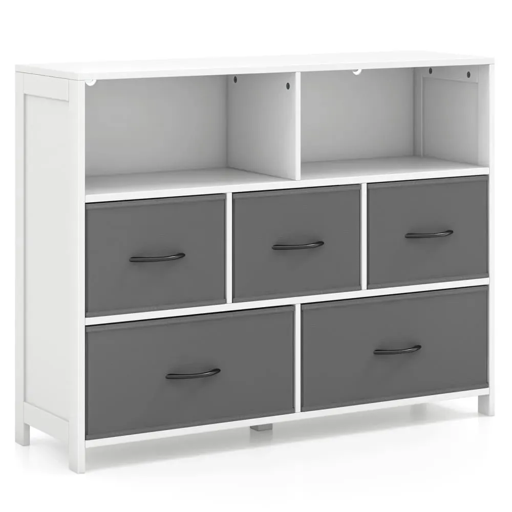 Commode en tissu à 5 tiroirs amovibles cadre en bois robuste