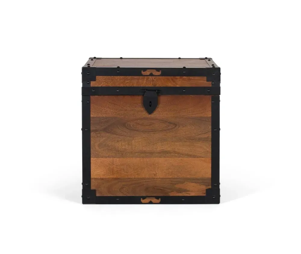 Coffre en bois de manguier avec finitions en fer noir style vintage