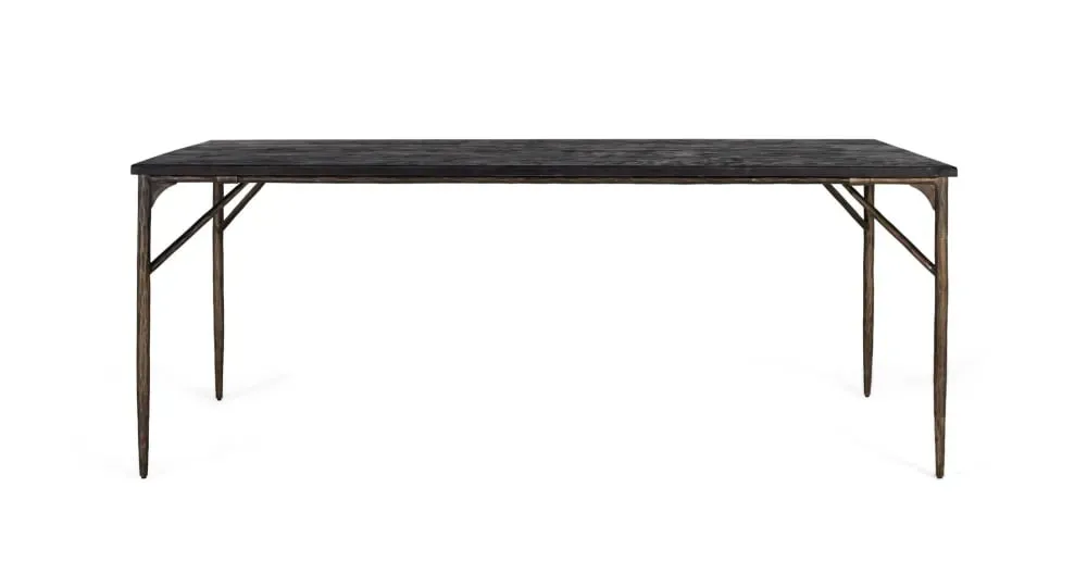 Table à manger rectangulaire bois massif et pieds métal bronze