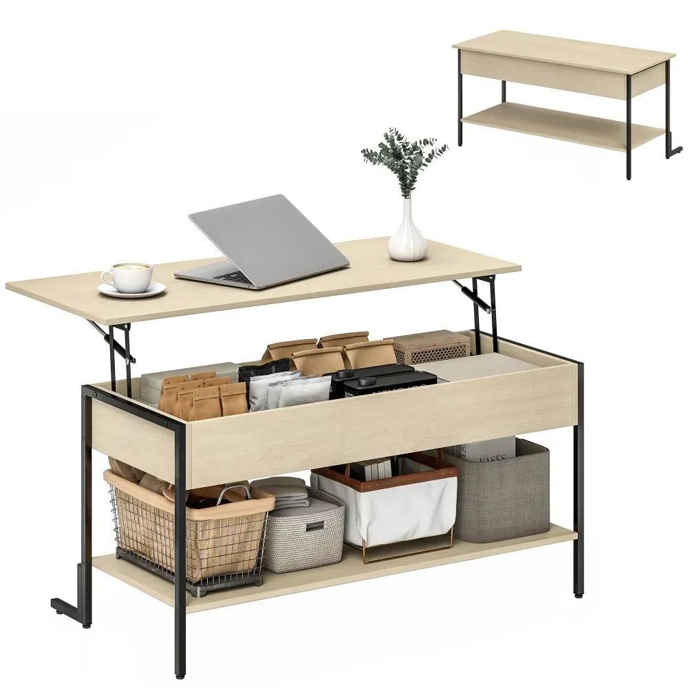 Table basse avec plateau relevable panneau de particules bois naturel