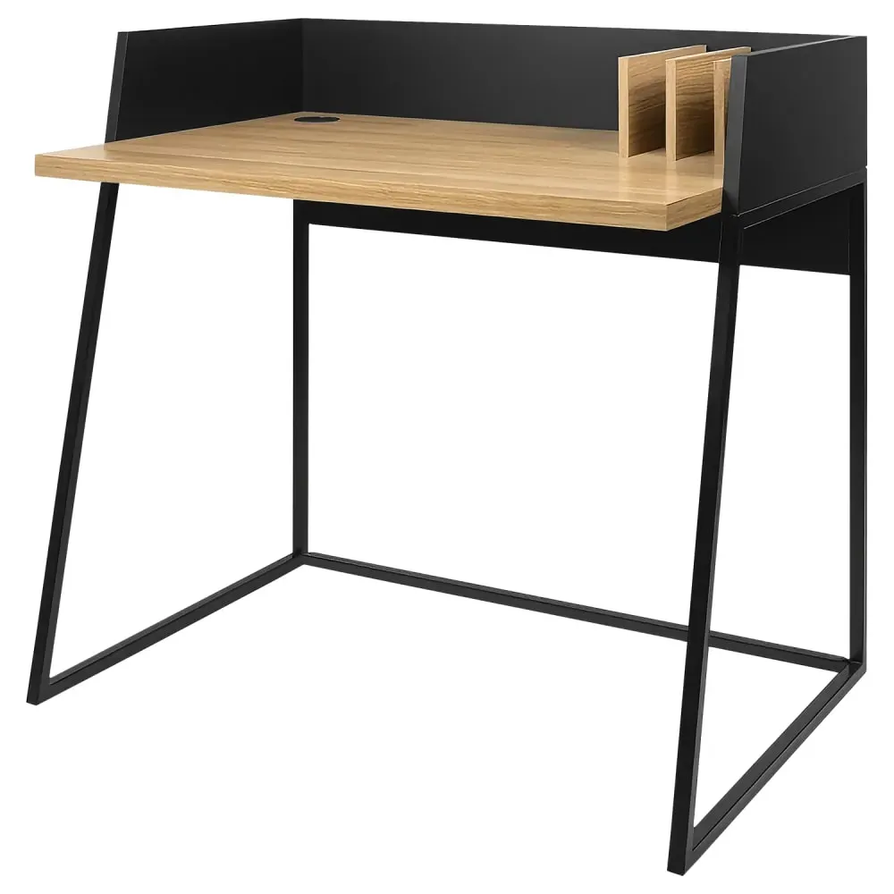 Bureau en bois et métal noir avec crédence