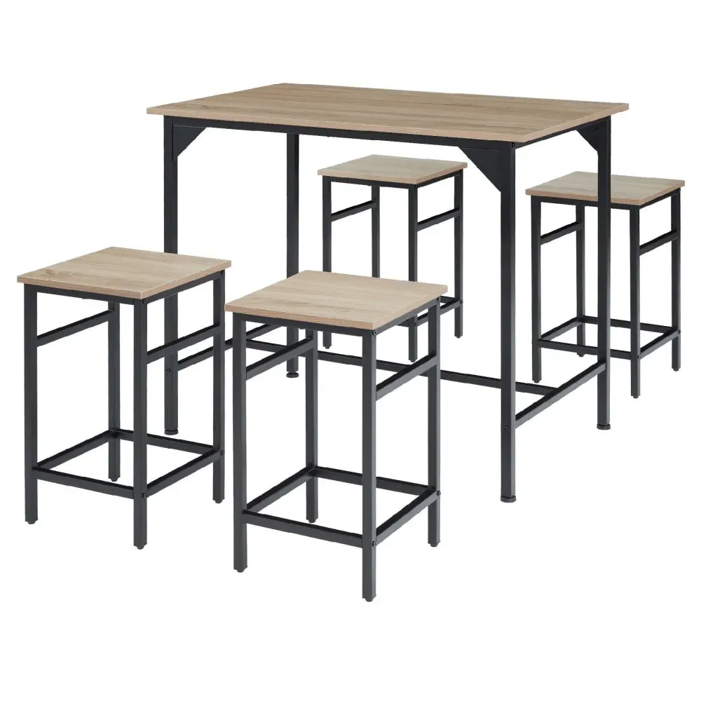 Ensemble table de bistrot 4 personnes Style industriel Bois clair