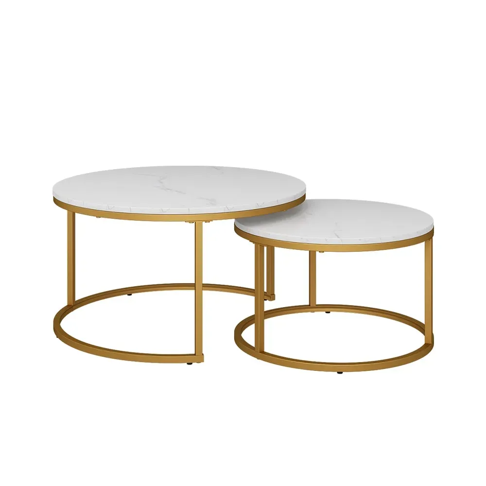 Set de tables basses 2 pièces, Blanc/Or 77 x 40cm