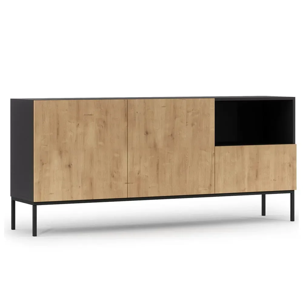 Buffet bas 2 portes ouverture par pression L180cm effet bois et noir