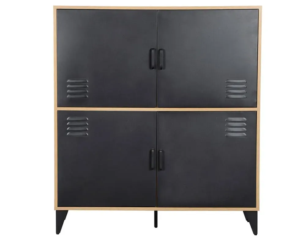 Buffet haut industriel 4 portes L100cm effet bois et noir
