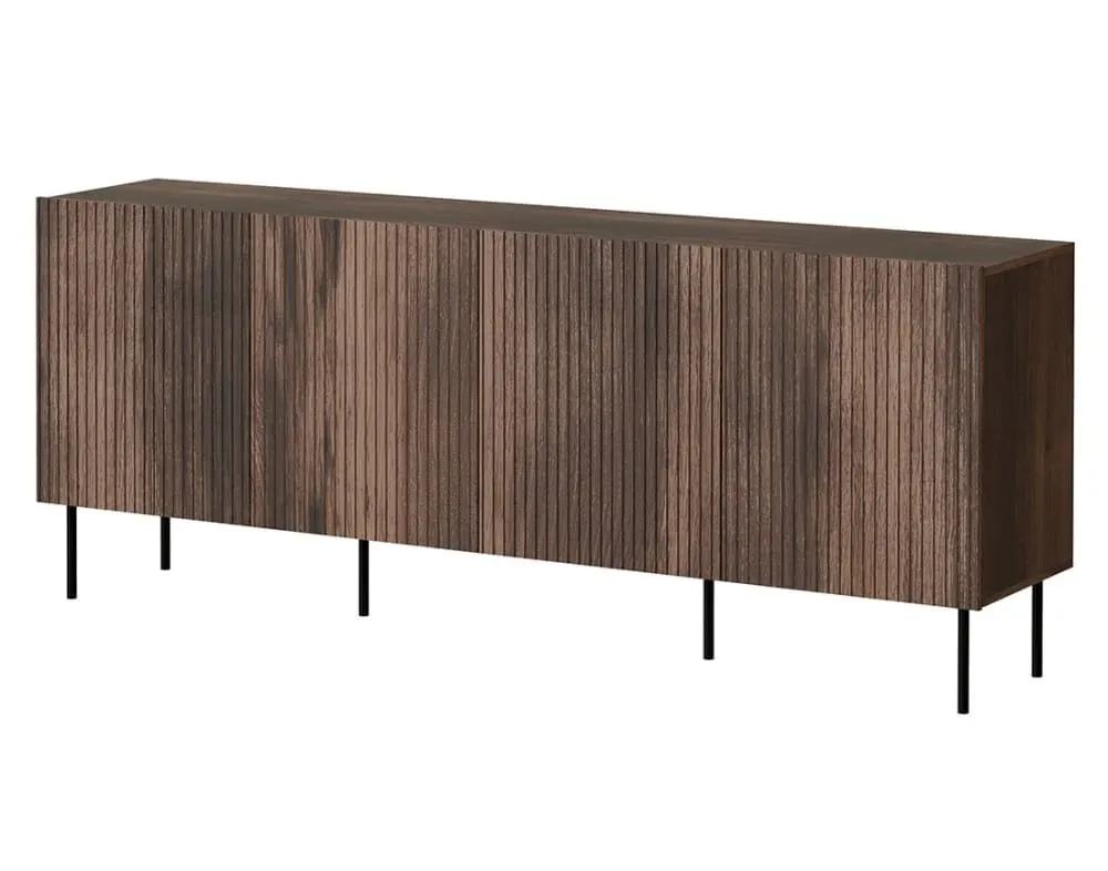 Buffet bas 4 portes 4 étagères L201cm effet bois