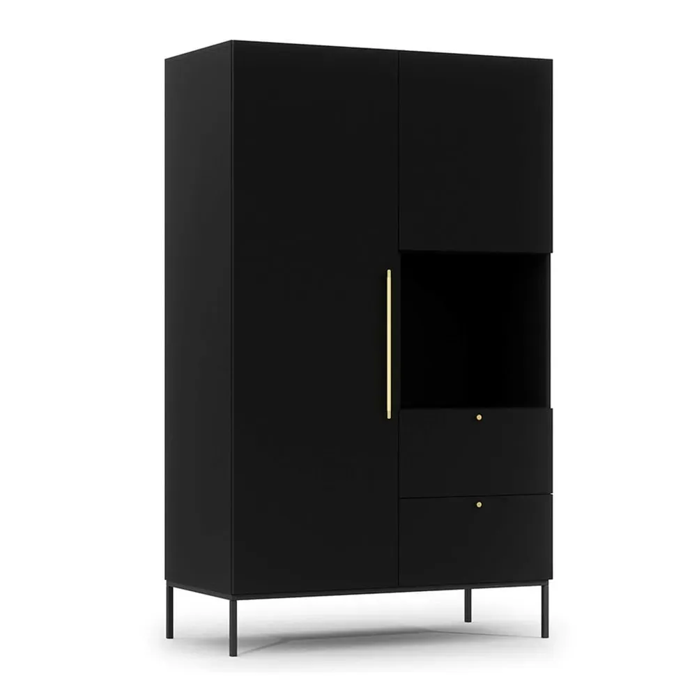 Armoire 2 portes avec penderie et étagères L120 x H200cm noir