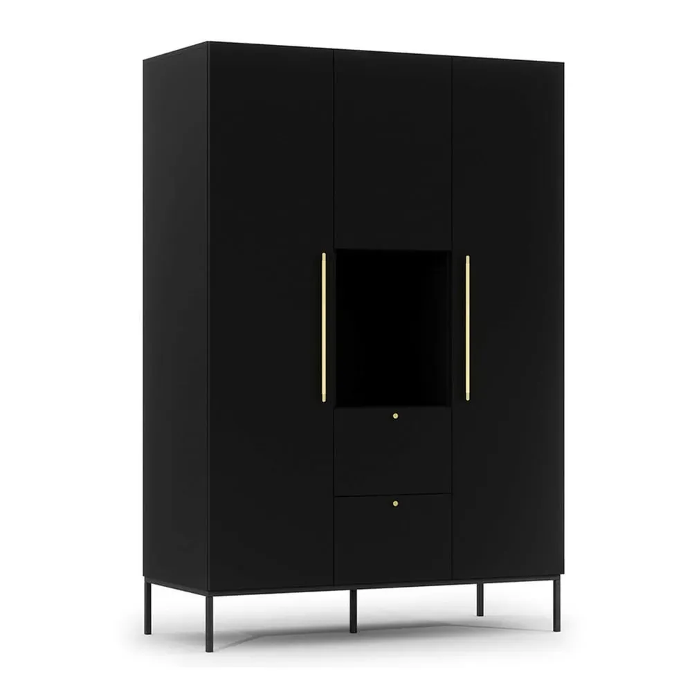 Armoire 3 portes avec étagères L135 x H200cm noir