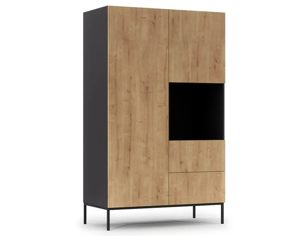 Armoire 2 portes avec penderie et étagères L120 x H200cm effet bois