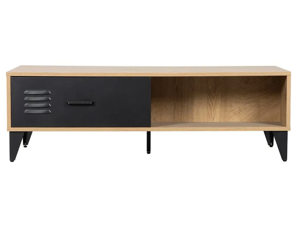 Table basse industrielle 2 tiroirs L110cm effet bois et noir